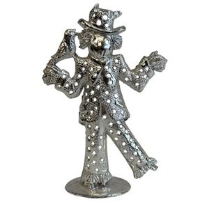 Torino Silver Tone Scarecrow Figurine Crow‎ Perched on Arm Decorative Metal 4"